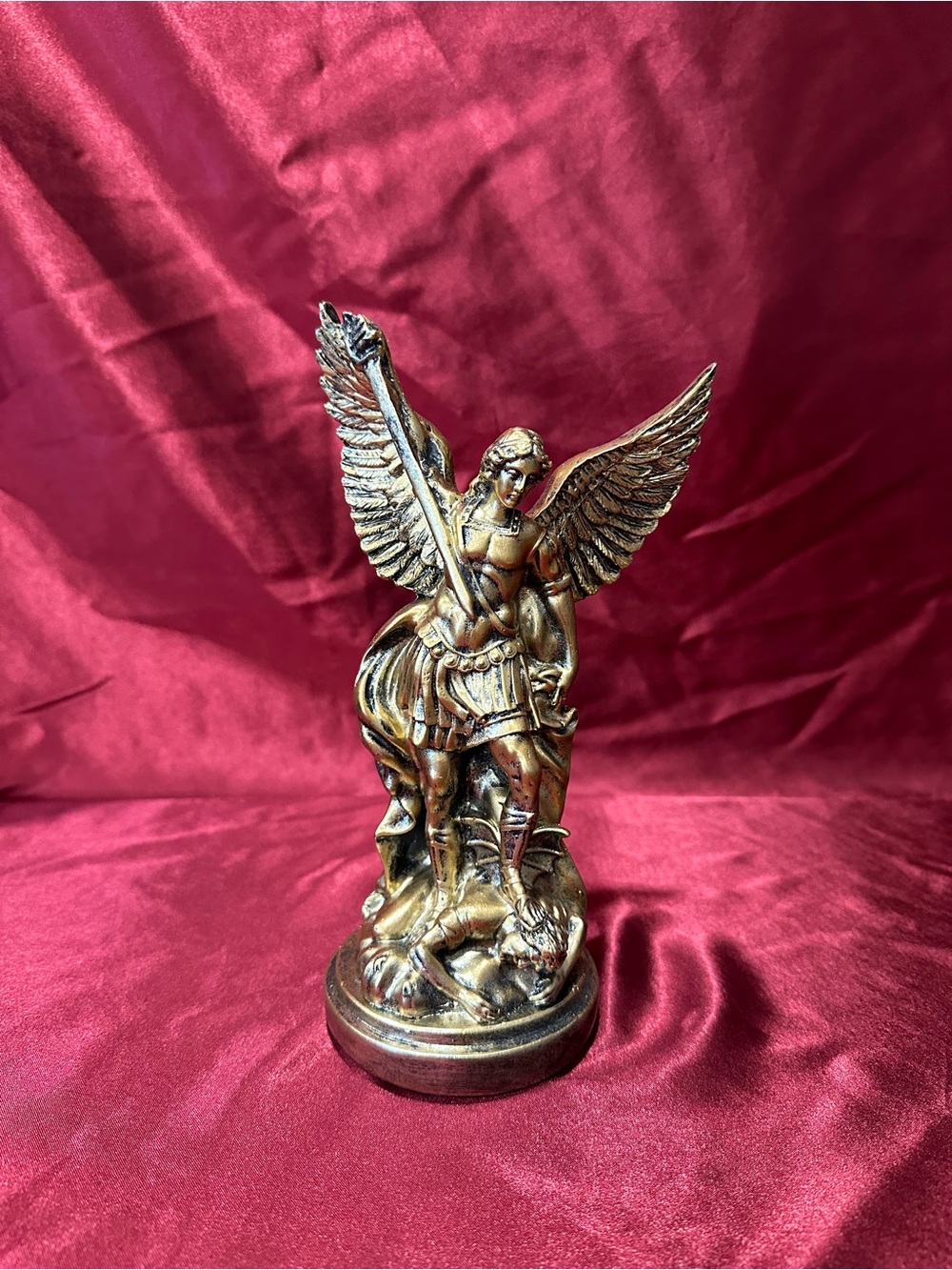 Vintage St Michael Archangel Statue 8" Religious Figurine Defeating Satan
